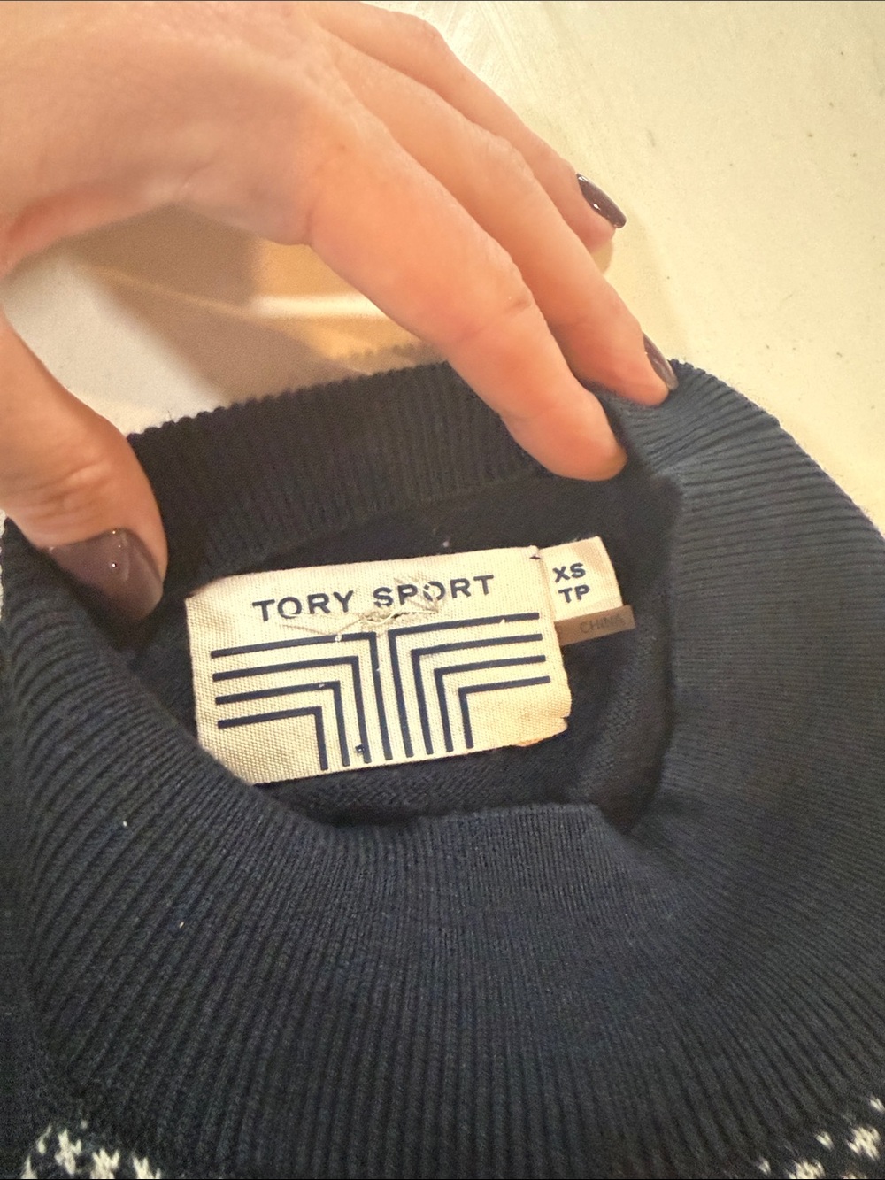 Tory Sport Navy & White Turtleneck Knit Sweater - Picture 6 of 6